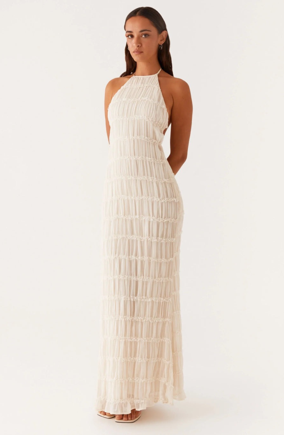 Alexander Saint Textured Halter Maxi Dress