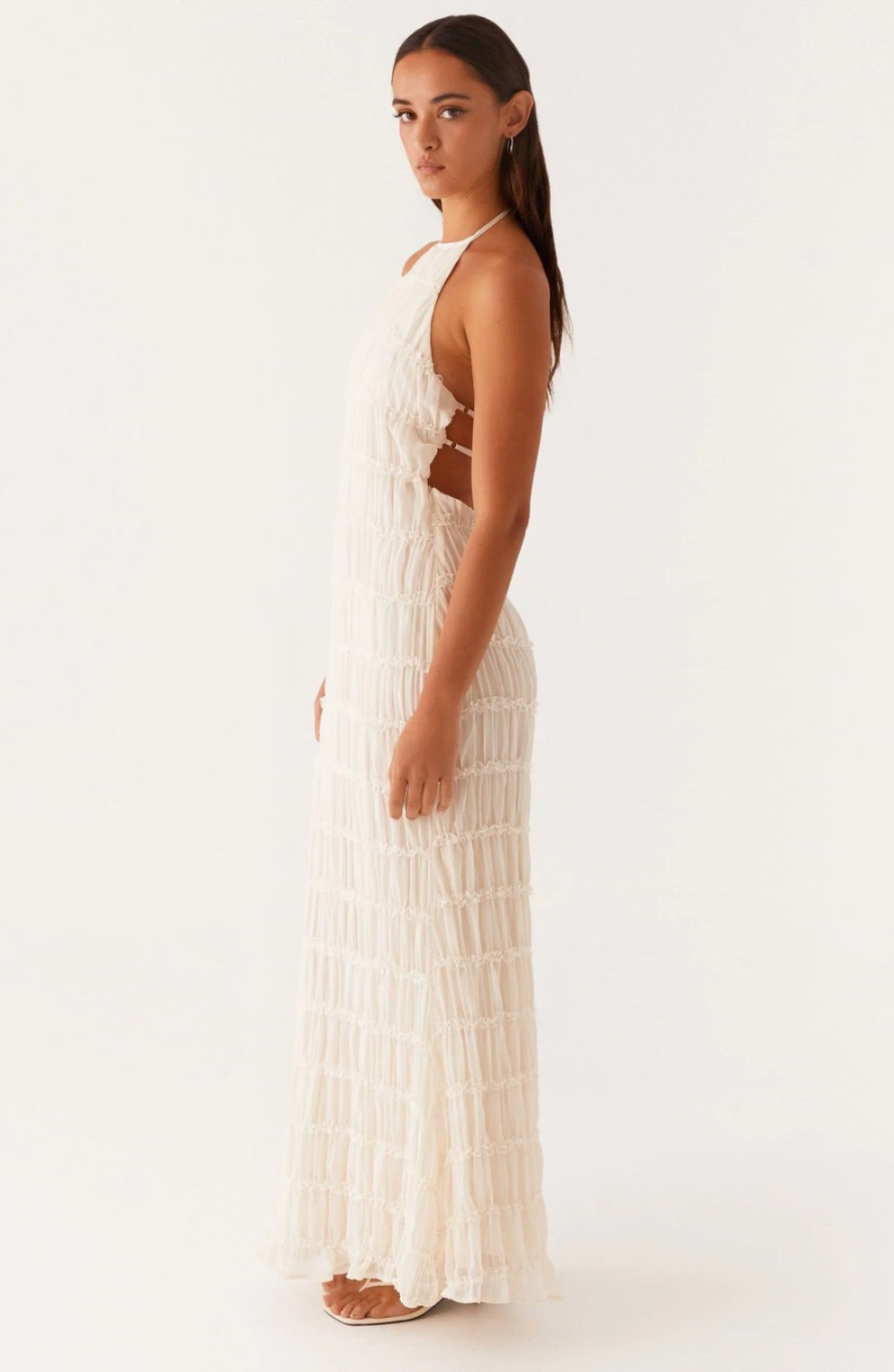 Alexander Saint Textured Halter Maxi Dress