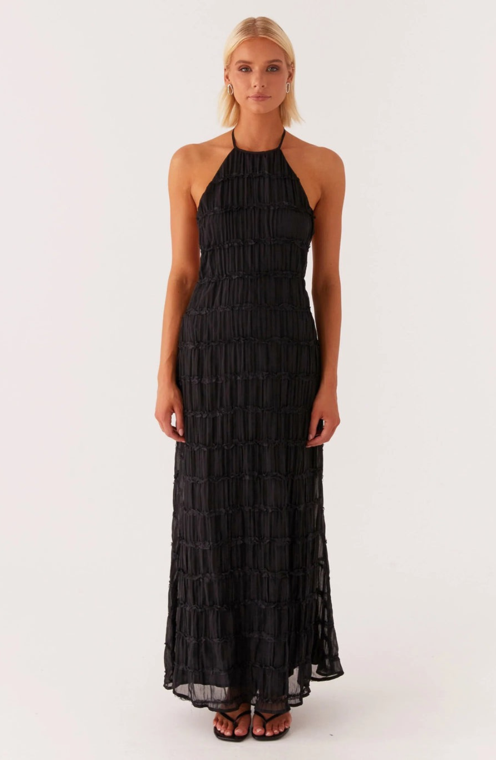 Alexander Saint Textured Halter Maxi Dress