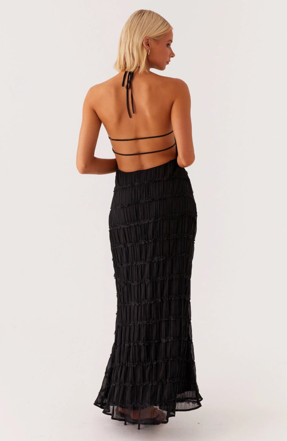 Alexander Saint Textured Halter Maxi Dress