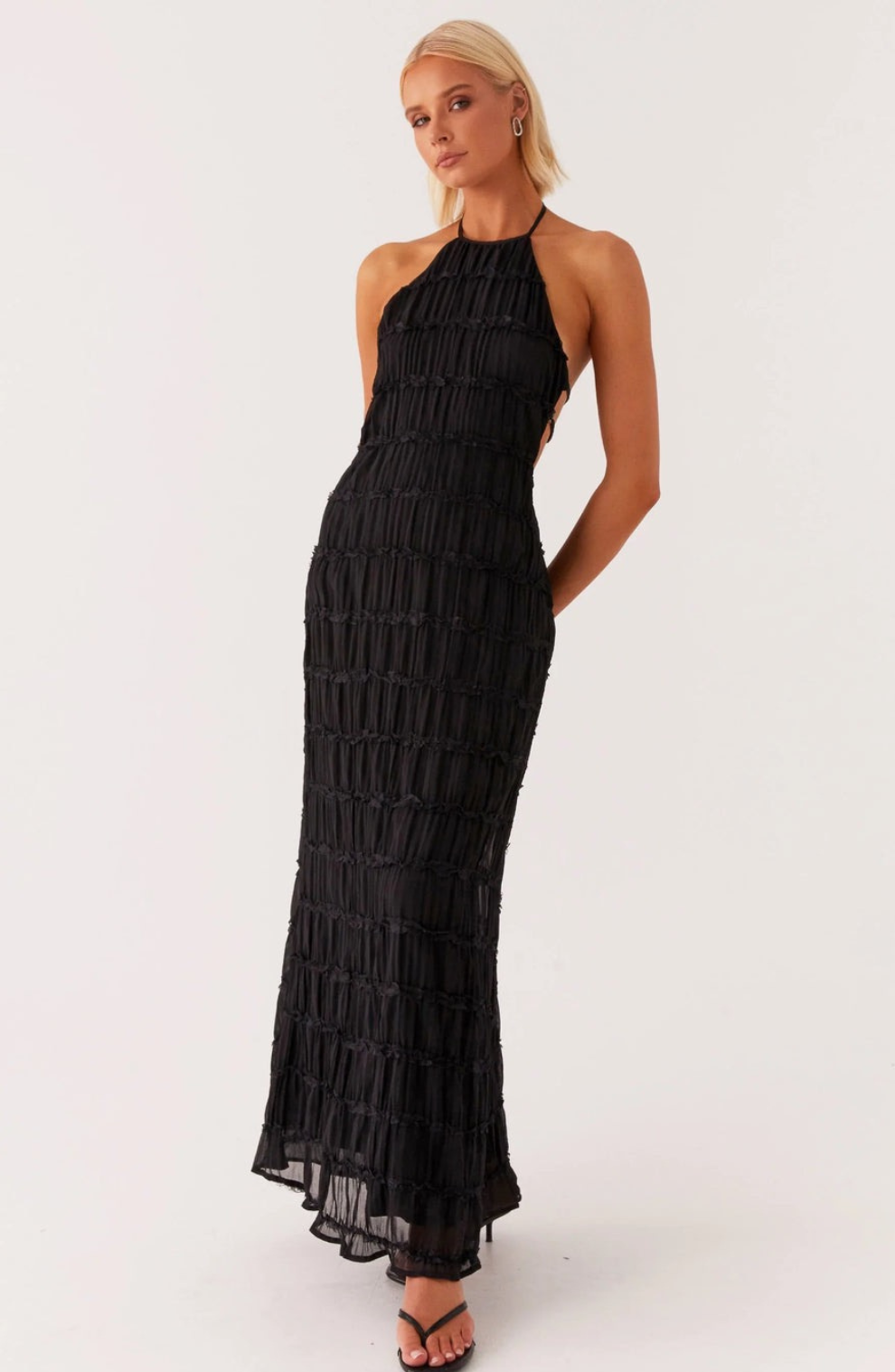 Alexander Saint Textured Halter Maxi Dress