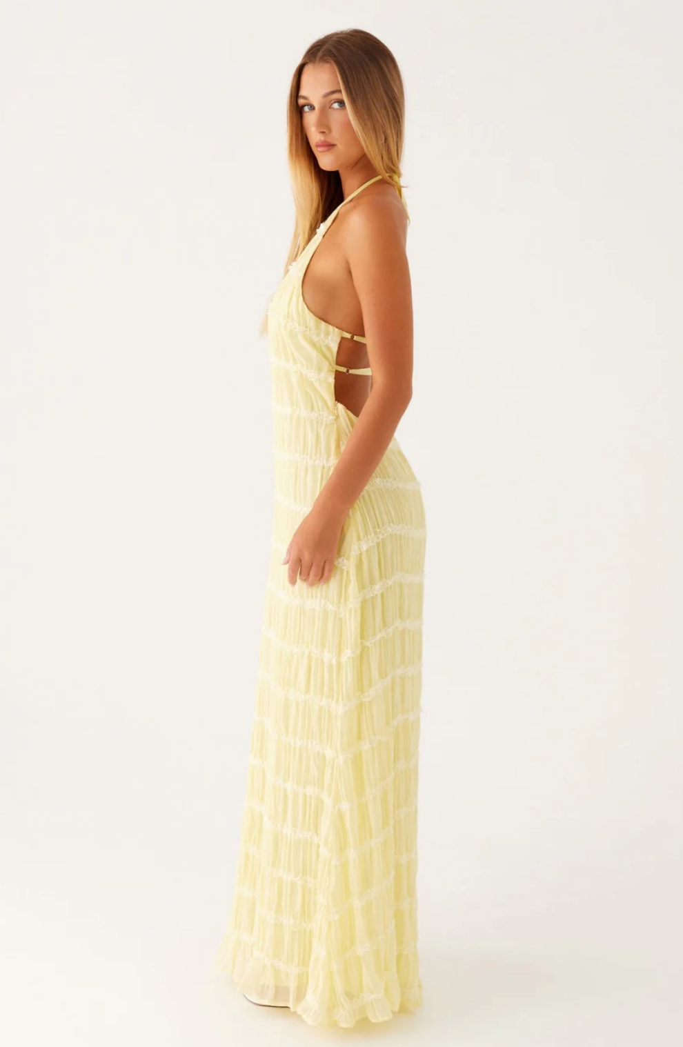 Alexander Saint Textured Halter Maxi Dress