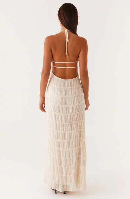 Alexander Saint Textured Halter Maxi Dress