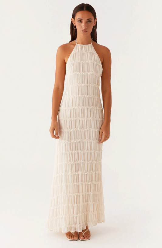 Alexander Saint Textured Halter Maxi Dress