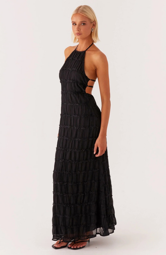 Alexander Saint Textured Halter Maxi Dress