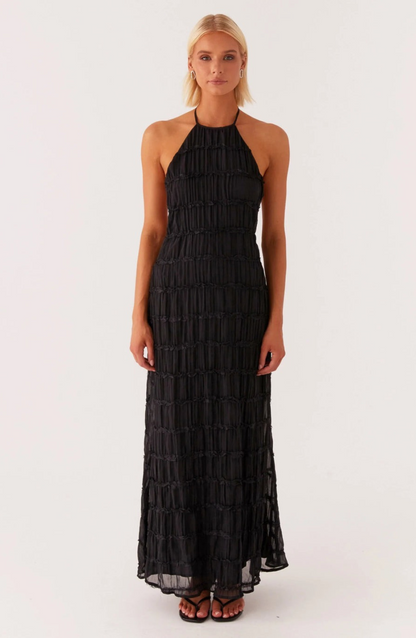 Alexander Saint Textured Halter Maxi Dress