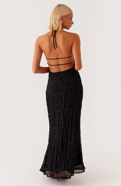 Alexander Saint Textured Halter Maxi Dress