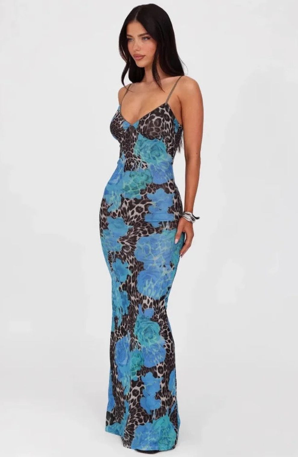 Tiana Blue Jaguar Maxi Dress