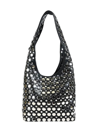 3250094 Studded Shoulder Leather Bag *Black