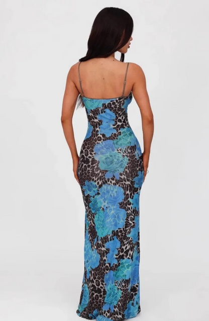 Tiana Blue Jaguar Maxi Dress