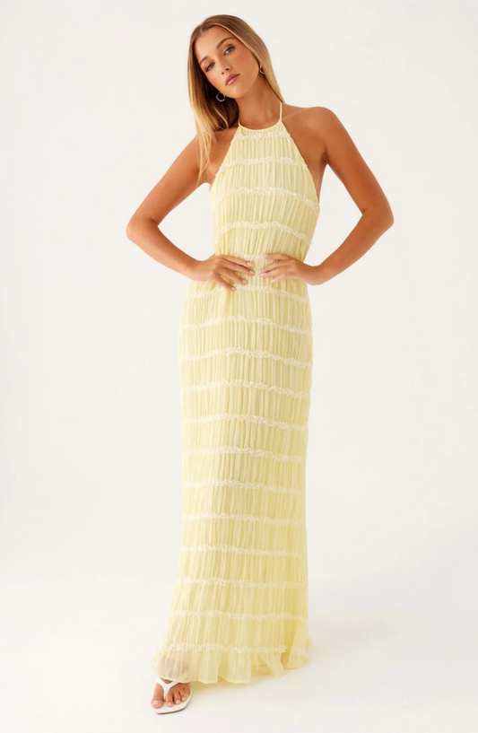Alexander Saint Textured Halter Maxi Dress