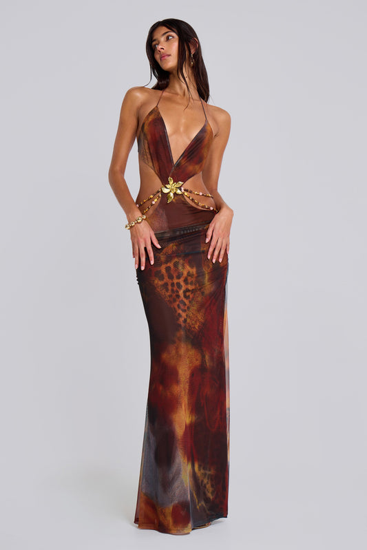 Tiana Jungle Maxi Dress in Whiskey
